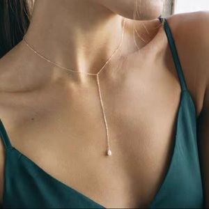 NECKLACE gold plated chain, single pearl